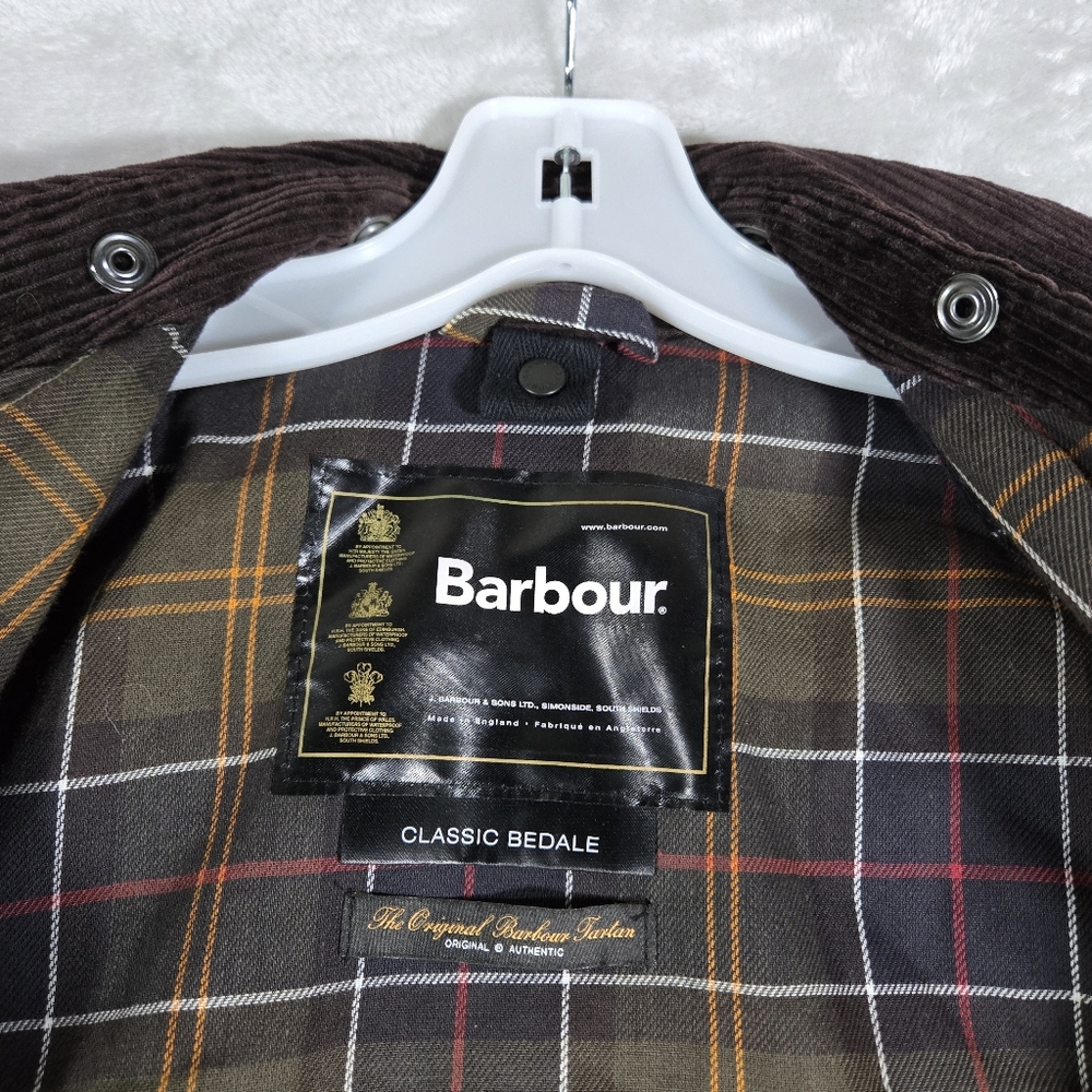 Barbour Classic Bedale Wax Jacket Mens Size C32 Tartan Lined Brown Full Zip - Picture 6 of 15